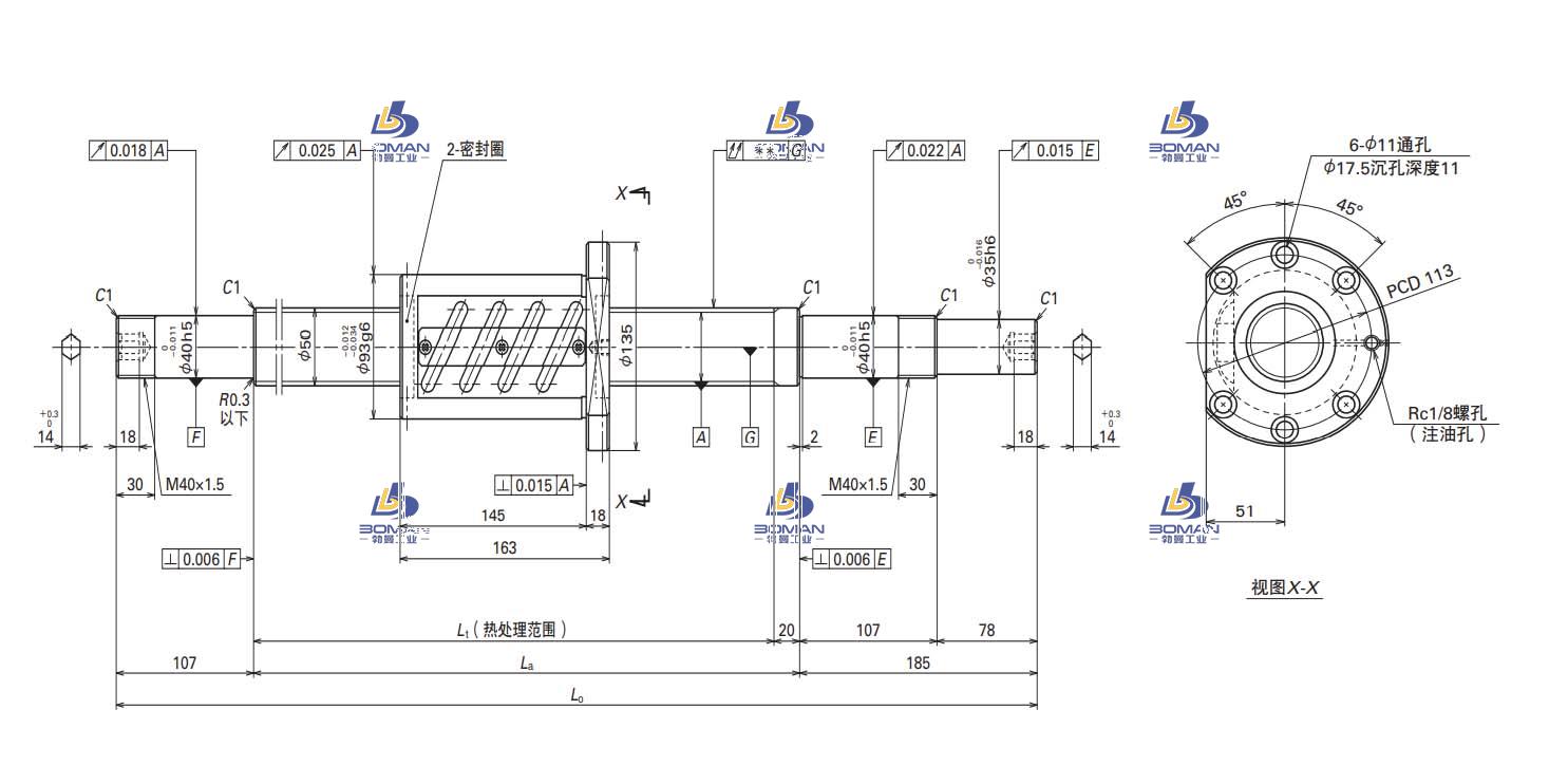 W5009SA-2Z-C5Z10-轴端完成品滚珠丝杠